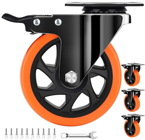QNCZ 4 Stück 12,7 cm (5 Zoll) Industrie-Rollen, 1179,3 kg belastbar, leise, Lenkrollen für Möbel, Werkbank und Wagenräder