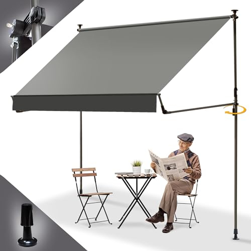 BelleMax Klemmmarkise Markise Balkon ohne Bohren, 400cm x 150cm Grau, Balkonmarkise mit Handkurbel, Faltbarem Seitenarm, UV-Schutz, Wasserdicht und Höhenverstellbar