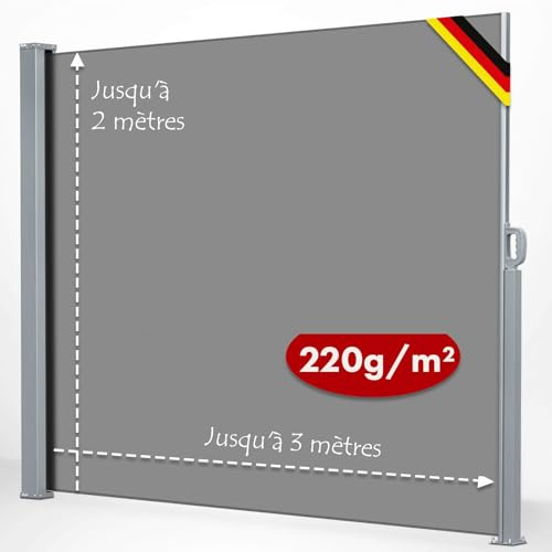 KARAT Store latéral - Store Extensible - Brise-Vue et Protection Contre Le Vent - pour Jardin, Balcon et terrasse - avec Support Mural (Anthracite, 180 x 300 cm)