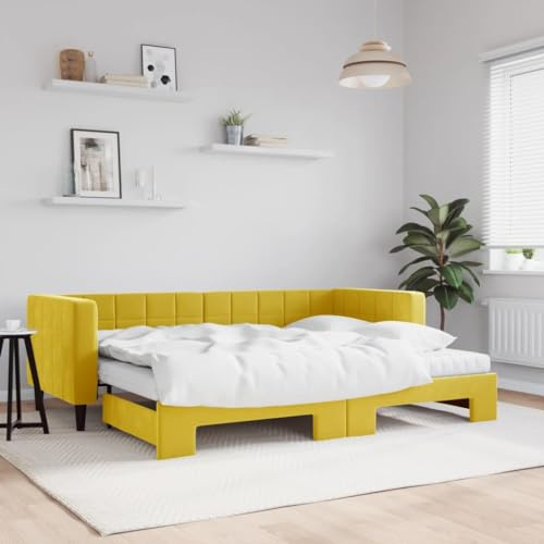 CKioict Palettenbett Modernes Bettgestell Jugendbett Tagesbett Ausziehbar mit Matratzen Gelb 80x200 cm SamtGeeignet für Gästezimmer, B&Bs, Schlafzimmer