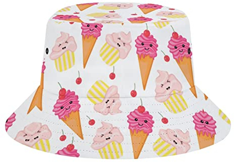 Chapeau cloche à gâteau et crème glacée - Chapeau de pêcheur pliable pour femme et homme - Chapeau de soleil d'été - Casquette de voyage en plein air - Unisexe, Noir , taille unique