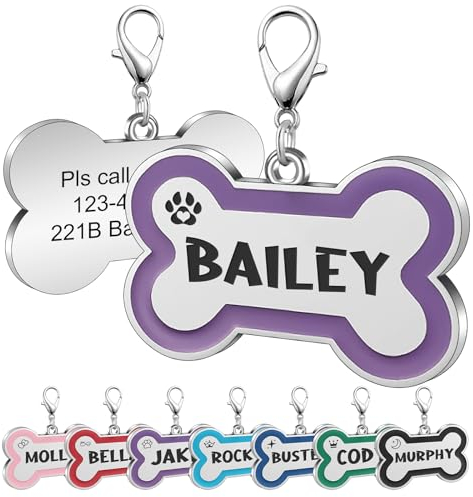 papasgix Haustiermarke Graviert Personalisiert,Hundemarke mit Gravur Edelstahl für Kleine Bis Mittelgroße Hunde Knochenform, Hundehalsband mit Namen, Telefonnummer und Adresse(Lila,Klein)