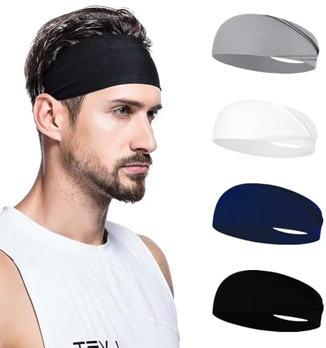 Fascia sportiva per uomo e donna, double sided, traspirante, alta elasticità, antiscivolo, ampia fascia per il sudore, per fitness, allenamento, corsa, ciclismo (multicolore, 4 _)_