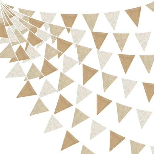 24Fuß Sackleinen-Banner Dreieckige Wimpelflagge Leinen-Wimpelkette Girlande Luftschlangen für Geburtstag Hochzeit Babyparty Verlobung Camping Rustikal Boho Frühling Ostern Abschlussfeier Dekorationen