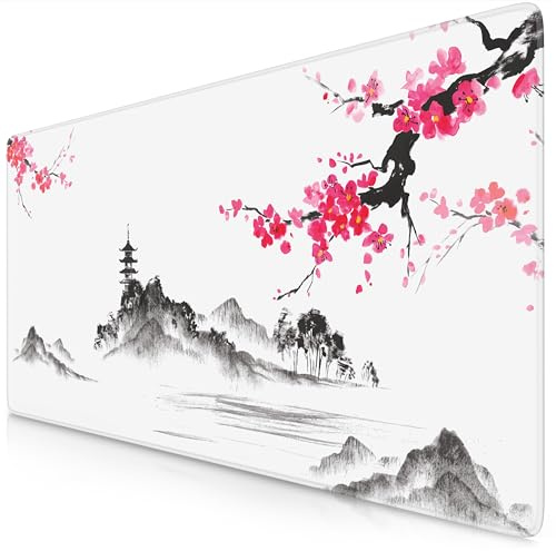 TITANWOLF - XXL Speed Gaming Mauspad 900 x 400mm - XXL Mousepad - Tischunterlage Large Size - verbessert Präzision und Geschwindigkeit - Ink Sakura