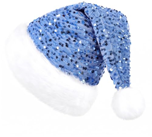 KONVINIT Weihnachtsmütze Erwachsene Nikolausmütze Weihnachtsmann Mütz mit Glitzer Pailletten und Plüsch Rand für Christbaumspitze Festliche Weihnachtsfeier Tannenbaum
