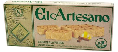El Artesano - Turrón a la Piedra Artesano 200g, Apto para Veganos, Textura Única y Sabor Intenso a Almendra y Limón, Molido en Molino de Piedra con Ingredientes Naturales
