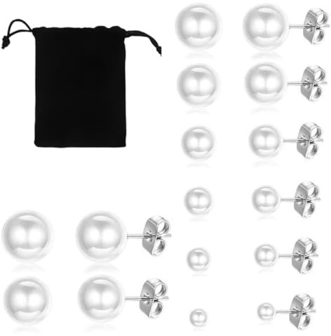 NJCXOLA 8 Paar Perlenohrringe Silber, Perlenohrringe, Weiße Perlenohrstecker, Damen Ohrstecker, Perlen Ohrringe Damen, Perlenohrstecker mit echten Perlen, Ohrringe Set für Damen Mädchen, 3-12mm