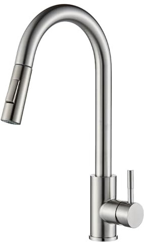 JUNSOTTOR Ausziehbarer Küchenwasserhahn Edelstahl mit Herausziehbarer Brause Hochdruck Spültischarmatur | 360° schwenkbar & 2 Strahlarten | Gebürstet Chrom | Einhebel Mischbatterie