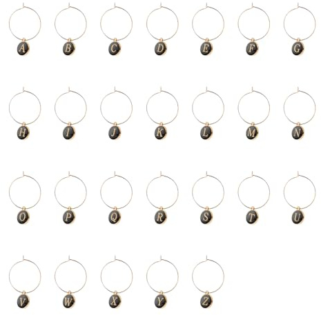 Lotsdonxia 26 Pcs Wine Charms – Alloy Glass Markers for Wine Glasses, Party Decorations, and Drink Identification Tags for Parties and Gatherings (Black)