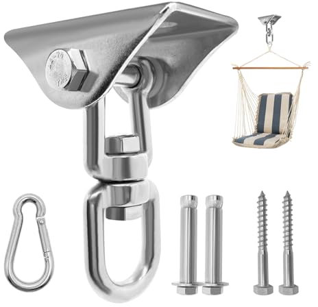 Dazkzooy Deckenhaken Schwerlast - 304 Edelstahl 450KG Kapazität 360° drehbar, Aufhängung Schaukelhaken für Holzbalken und Betondecke, Haken für Hängesessel, Schaukel, Yogatuch, Boxsack