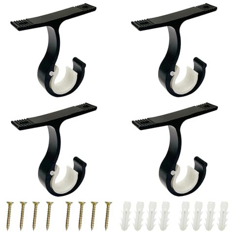 Bliceon 4 Pack Curtain Pole Brackets for 25mm-28mm Heavy Duty Black Curtain Rods - Dual Use Wall and Ceiling Mounts with Screws, Sturdy Curtain Rail Holders
