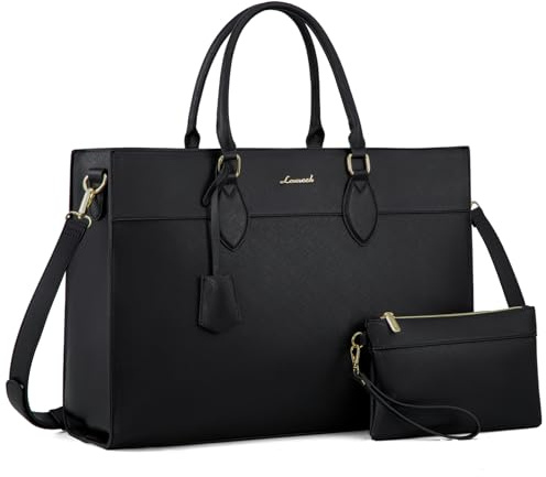 LOVEVOOK Laptopväska, damer, handväska damer, arbetsväska, lärarväska, stor, vattentät shoppingväska, axelväska, portfölj, axelväska, väska för företag, skola (Svart, L)