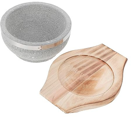 PRETYZOOM Cuenco De Piedra Con Base De Madera Para Bibimbap Juego Cocina Coreana Con Bandeja Recipiente Para Sopa y Arroz Diseño Ergonómico Para Hogar y Restaurante