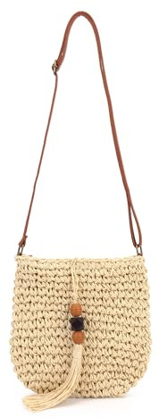 Faletony Damen Kleine Strohtasche Stroh Crossbody Tasche mit Quaste Anhänger Sommer Strandtasche Handarbeit Stroh Umhängetasche Böhmische Schultertaschen für Frauen Reisen Urlaub Freizeit