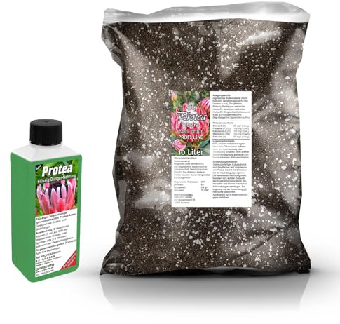 Umtopf - Set für Protea Proteen Zuckerbüsche - bestehend aus 10 Liter Spezial - Substrat und darauf abgestimmten Flüssigdünger NK-Dünger ohne Phosphat (für Protea)