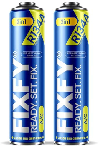FIXFY 2 in 1 – 2X R134a Gaswechsel mit Öl – Set für Klimaanlagen 2X 500 ml, Selbstbefüllung der Klimaanlage in Autos 1995–2016