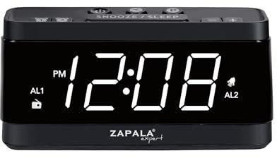 ZAPALA Expert Alarm Clock Radio, 2 Alarms Large LED Display Digital FM Clock Radio with USB Charging Port, Adjustable Volume & Dimmer, Snooze for Deep Sleepers Kids