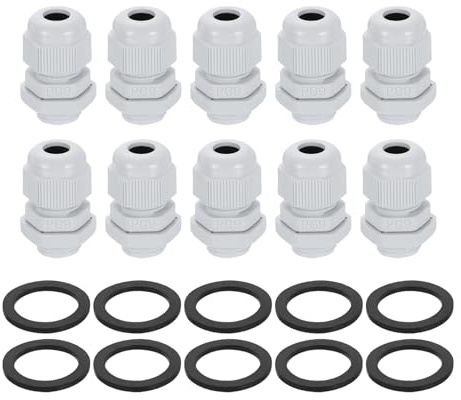 sourcing map 10Pcs PG9 Nylon Cable Glands, Waterproof Cord Grip Connector with Washer, Adjustable 4-8mm Wire Grommet Protectors with Gaskets and Locknut for Junction Box, White