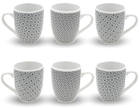 Artime Lot de 6 Mugs en Porcelaine, Noir et Blanc, Ø8,5 × 10,4 cm, Design Méditerranéen Élégant, Compatible Micro-ondes