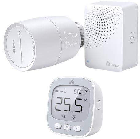 Bündel von TP-Link Kasa Heizkörperthermostat KE100 KIT + KE110 Sensor – Steuern Sie EIN einzelnes oder mehrere Thermostate bequem per Gerätetaste oder Smartphone