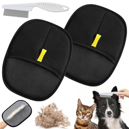 ZTBFHLZQ 2 Pcs Guantes de Aseo para Mascotas, Guantes Multiusos de Doble Cara para Mascotas, Guantes de Removedor de Cabello de Mascotas, con Peine Anti Pulga, para Un Pelaje y Saludable (B)