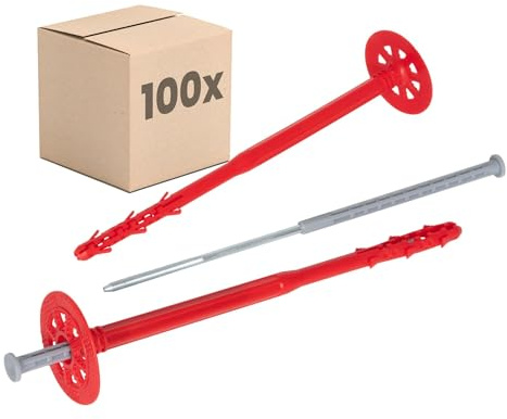 PROTEKTOR Dämmstoffdübel 100 Stück Ø10x280mm mit Stahlnagel für WDVS und Fassadendämmung, ETA-zertifizierte Schlagdübel Fassadendübel Tellerdübel für alle Nutzungskategorien