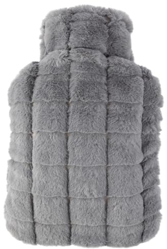 OWOZOI Fluffy Hot Water Bottle, Soft Furry Cover with Hand Pocket, 2L Large Capacity, Hot Water Bag for Pain Relief, Period Cramps, Back, Shoulder, Neck, Arthritis, Bed Warmer, Grey