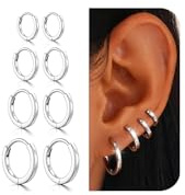 JUANKIKI 4 Paar Kleine Creolen Silber 925 Für Damen 925 Sterling Silber Mini Creolen Ohrringe Set Für Mehrere Piercings