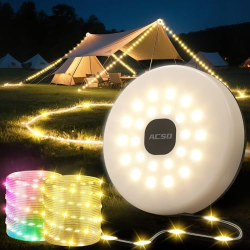 Acso Camping String Lights,Camping Fairy Lights,32.8FT,100LED with 9 Lighting Modes,4 in 1 Outdoor Waterproof Portable Stowable String Light,Camping Light for Yard,Garden,Party Festival Decorations