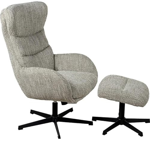 DRW Sillon Relax Giratorio con reposapies de Metal y Tela en Gris y Negro 75x82x108 cm