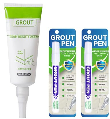 Yolkify Grout Pen Set - 2 Pcs White Grout Pen and 1 Pc White Grout Sealant, Waterproof, Mould-resistant, Quick-drying, Designed for restoring tile grout in Wall and Floor