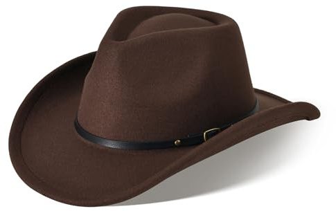 Ekulforg Cowboy Hut Damen mit Band Westernhut Cowboyhut Herren Cowboy Hut aus Filz Breiter Krempe für Erwachsene Karneval Fasching