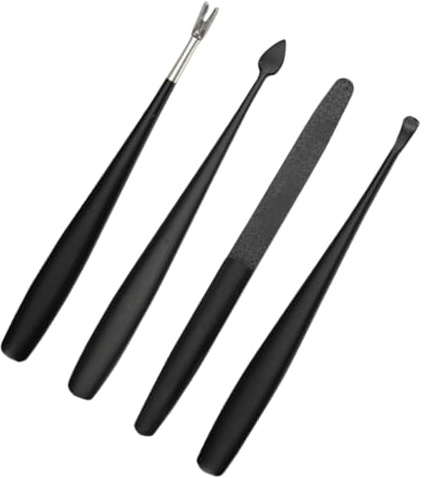 JECOMPRIS Ensemble D'outils pour Ongles 4 Pièces en Acier Inoxydable – Lime à Ongles, Fourchette à Cuticules, Coupe-cuticules et Cure-oreille – Kit Manucure Compact pour Soin des Cuticules