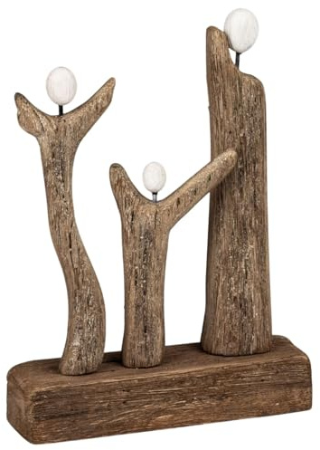 formano Deko Objekt Holz Figuren Skulptur 3er-Gruppe 24 cm auf Sockel Naturholz mit weißen Elementen, Moderne Familienfigur als stilvolle Wohnraum Deko & Geschenkidee