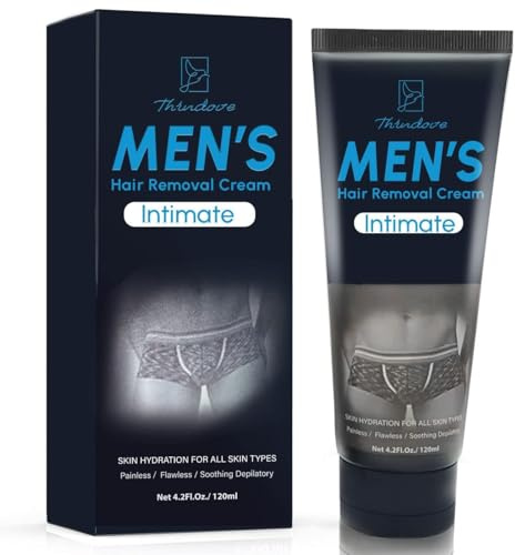 Hair Removal Cream for Men - Painless Depilatory Cream for Manscaping Unwanted Coarse Hair - Suitable for All Skin Types and Sensitive - Infused with Aloe Vera and Vitamin E - 4.2 Fl Oz