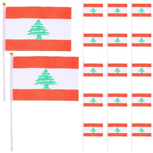 IMIKEYA 20 Pièces de Petits Drapeaux Libanais à Main en Polyester Résistants aux Intempéries avec Impression Claire, Décorations Raffinées pour Célébrations et Événements Sportifs