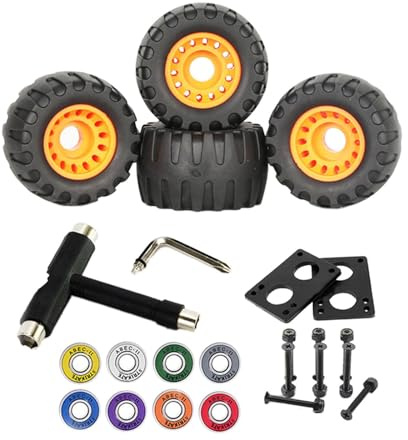 wisoolkic Skateboard Rollensatz mit Riser Pads, Kugellagern und Achsen für EIN stabiles und sanftes Fahrgefühl. Skateboard Achsen, Rollen, Boardhalterung, Rampen. Rollen,