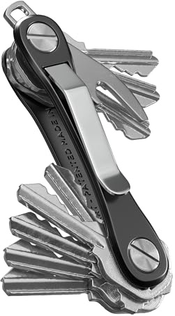 KeySmart Rugged - Multitool Key Holder for Keychain w/Bottle Opener and Pocket Clip, Organizer for Keys, EDC Keychains, Ring for Car Fobs Key Chains, Expandable (Up to 14 Keys, Black)