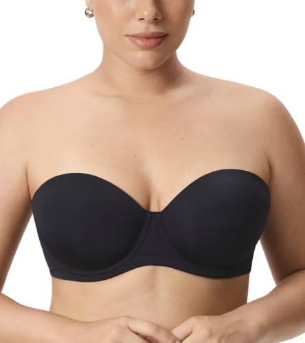 DELIMIRA Women's Lightly Padded Plus Size Strapless Bras Black 42C