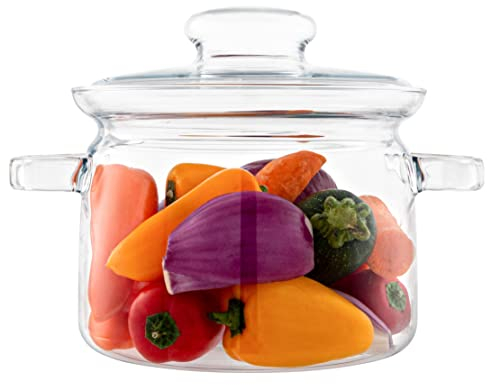 Simax - Pentola in vetro da 2 litri, pentola con coperchio, manici resistenti al calore, piatto da portata, forno a microonde, stufa e lavastoviglie, in vetro borosilicato
