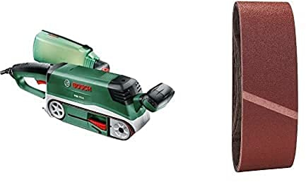 Bosch PBS 75 A - Lijadora de Banda (710 W, 1 banda lijadora K 80) + Paquete de 9 lijas para lijadoras de banda (75 x 533 mm, grano 60, 80, 100)
