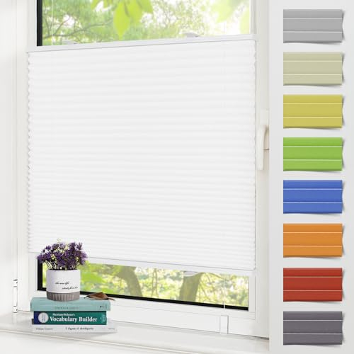 Zarnan Plissee Klemmfix ohne Bohren Weiß 90x100cm(BXH) UV-Schutz Fenster Plissee innen Plisseerollos ohne Bohren Faltrollo mit Klemmträger easyfix Jalousie Sichtschutz und Sonnenschutz