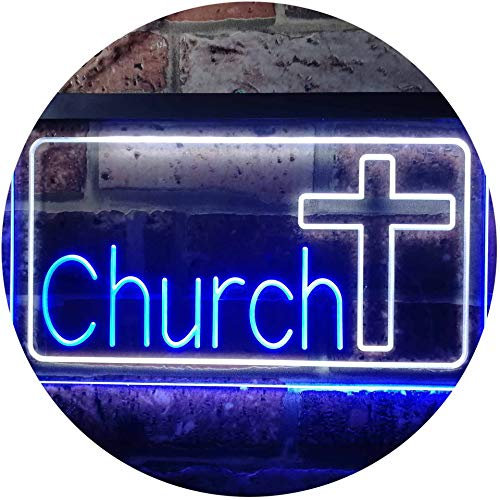 ADVPRO Church Cross Dual Color LED Barlicht Neonlicht Lichtwerbung Neon Sign Weiß & Blau 400 x 300mm st6s43-i3237-wb