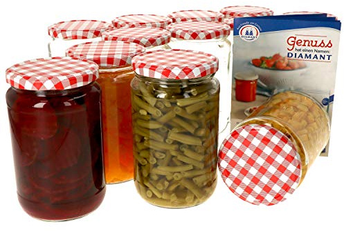 MamboCat 12er Set Einmachglas 720 ml I Rundgläser Einkochgläser mit Schraubdeckel I Twist Off to 82 I Aufbewahrungsgläser mit Deckel Rot Weiß Kariert I inkl. Rezeptheft