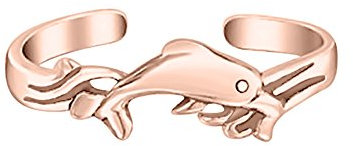 Marlogendo Damen Wunderschöner nautischer Delfin Midi Ring 14 K Roségold vergoldet 925 Sterling Silber Zehenringe verstellbar