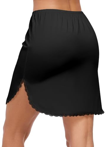 MANCYFIT Half Slips for Women Underskirt Short Mini Skirt with Floral Lace Trim Black X-Large