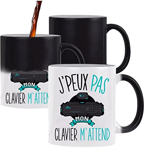 Planetee Mug magique thermoréactif J'peux pas Clavier jeux pc tasse change couleur chaleur humour idée cadeau anniversaire Noël homme femme