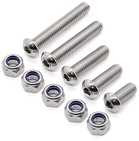 Glvaner M10-1.5 x 60mm (4 Sets) Stainless Steel Button Head Socket Cap Screws with M10-1.5 Hex Locknuts with Blue Nylon Insert, 304 Stainless Steel, Full Thread, Coarse Thread UNC
