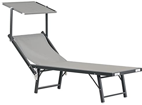 Brigros Estosa - Lettino prendisole con struttura in alluminio colorata e textilene, robusto e leggero, adatto per stabilimenti balneari, piscine, giardini, terrazze (Grigio/alluminio grigio)